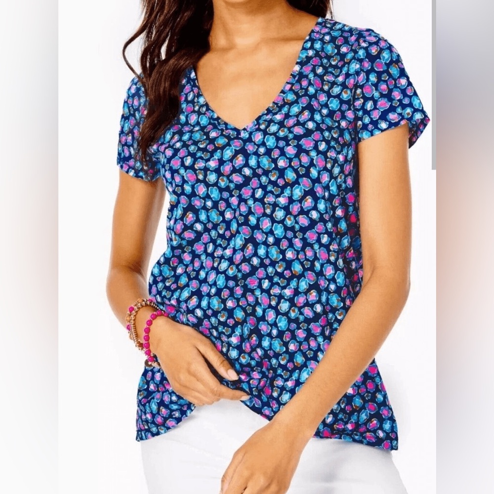 Lilly Pulitzer Low Tide Navy Spotted Etta V-Neck Shirt - XS - NWT